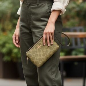 Coach Olive Green Wristlet Clutch NWOT